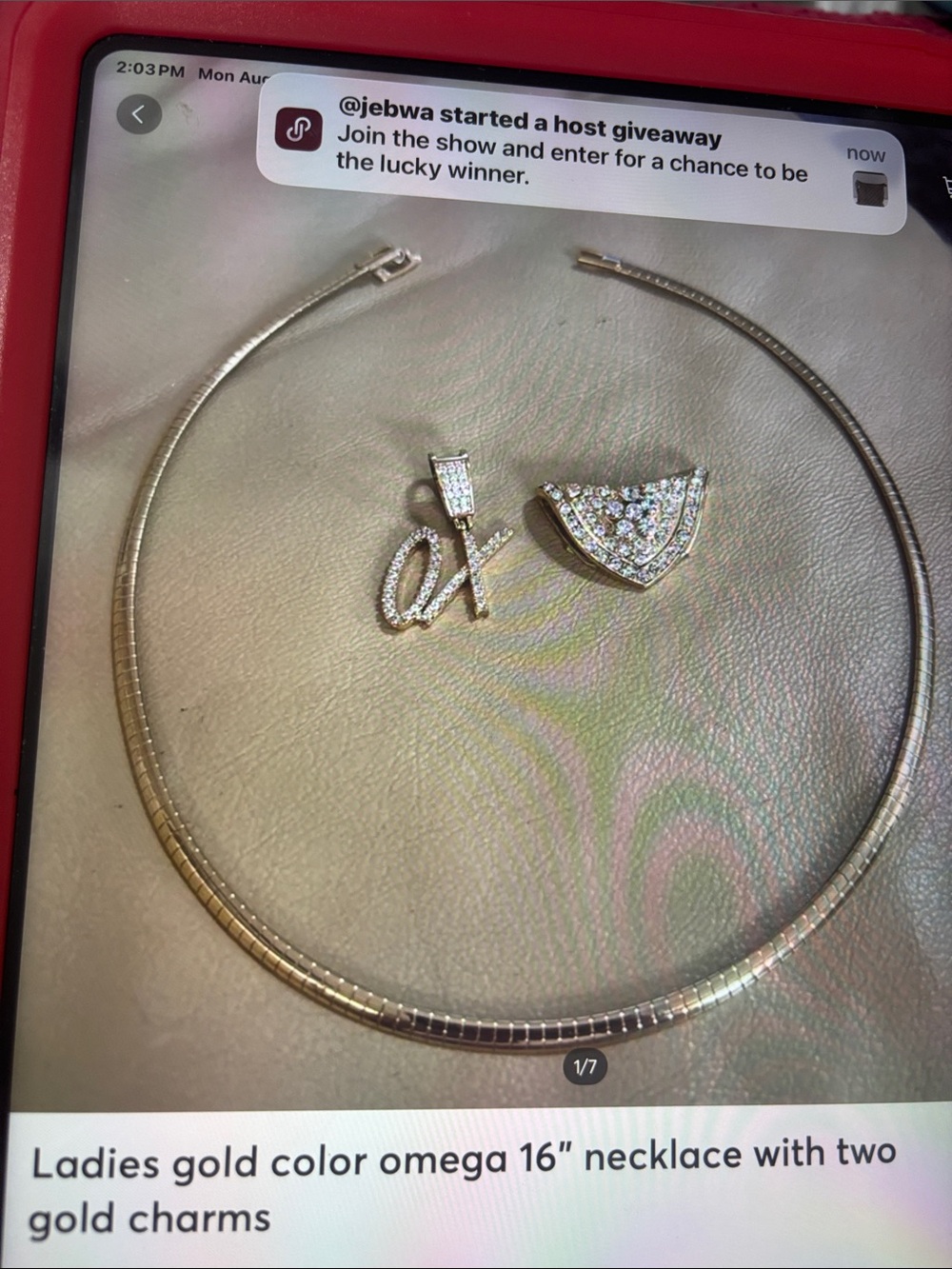 Source Unknown Gold-Color Omega Necklace with Pave Crystal Charms